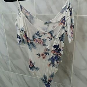 Charlotte Russe Foral Cold Shoulder Bodysuit